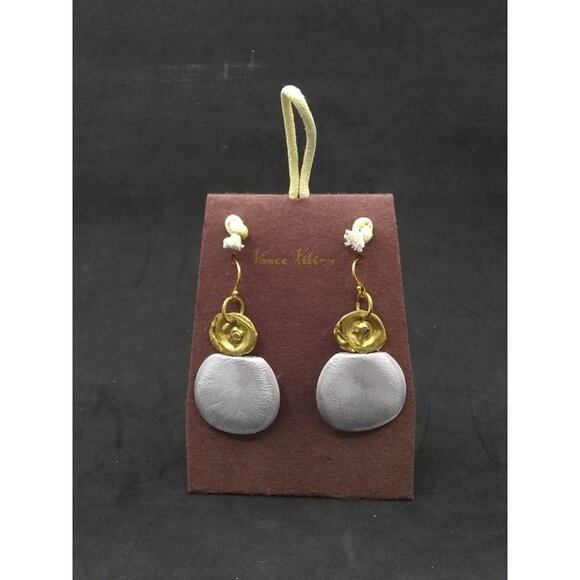 Vance Kitira Jewelry Dangling Earrings silver Metal Amulet Natural gold Floral - Picture 2 of 12